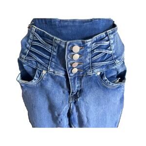 T&Y Fashion High Rise Skinny Vtg 90’ Distressed Jeans 4 Button Size 7/8 Stretch